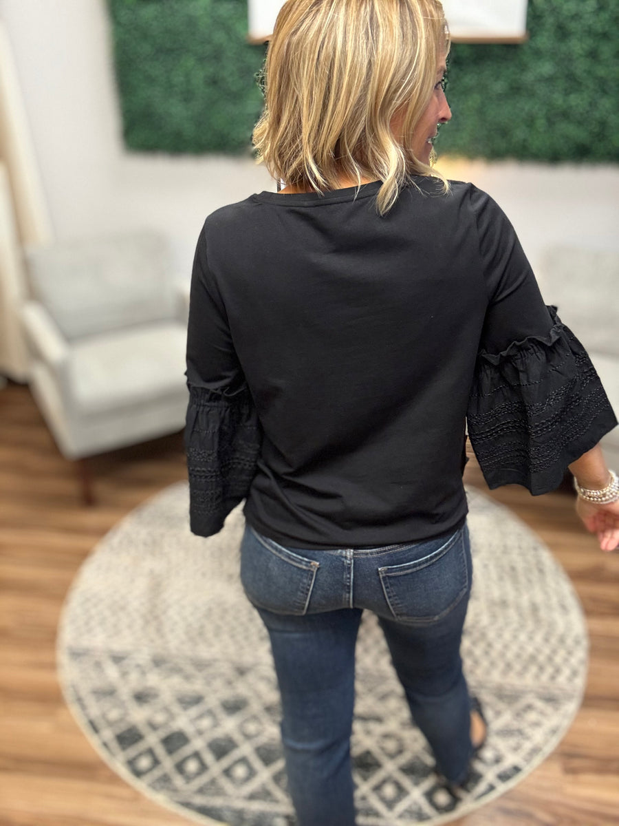 Liverpool - Embroidered 3/4 Bell Sleeve Top