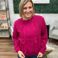 Liverpool - Long Sleeve Crew Neck Sweater with Fringe - Raspberry