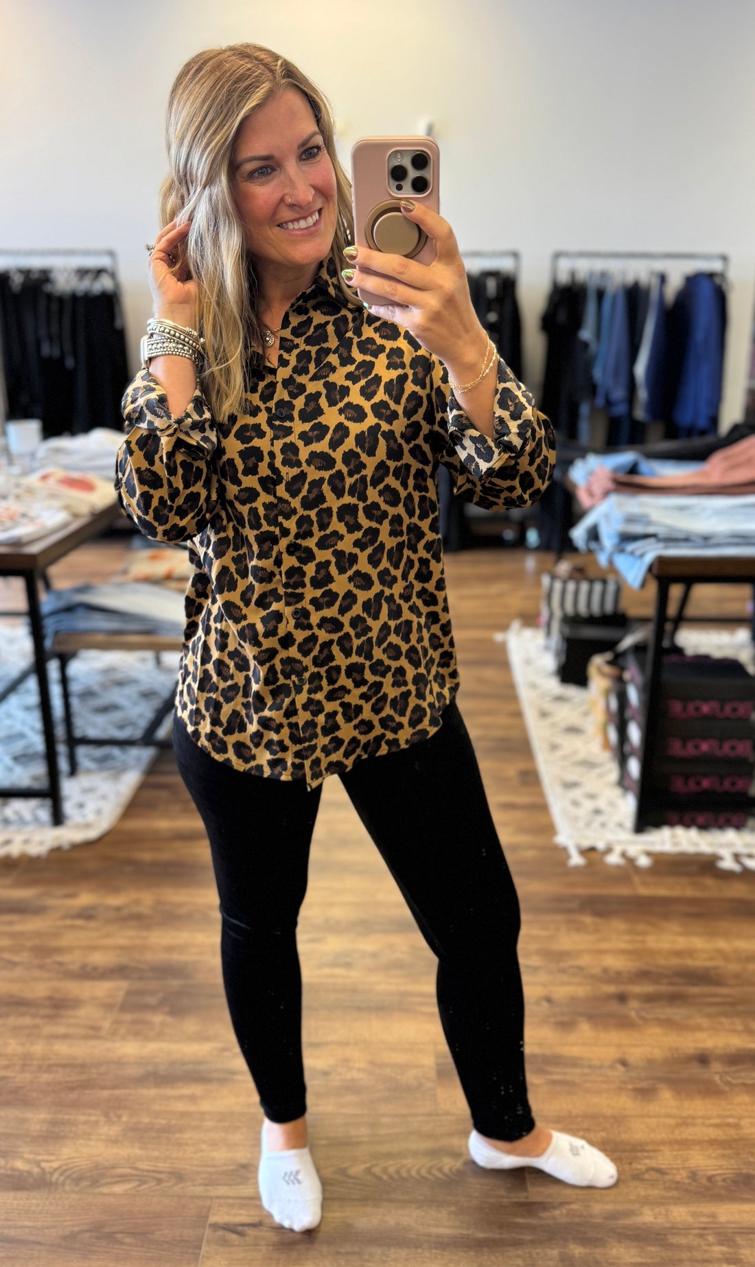 Nina - Leopard Print Button Up Blouse