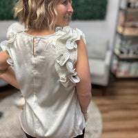 Pleated Ruffle Trim Metallic Top - Champagne