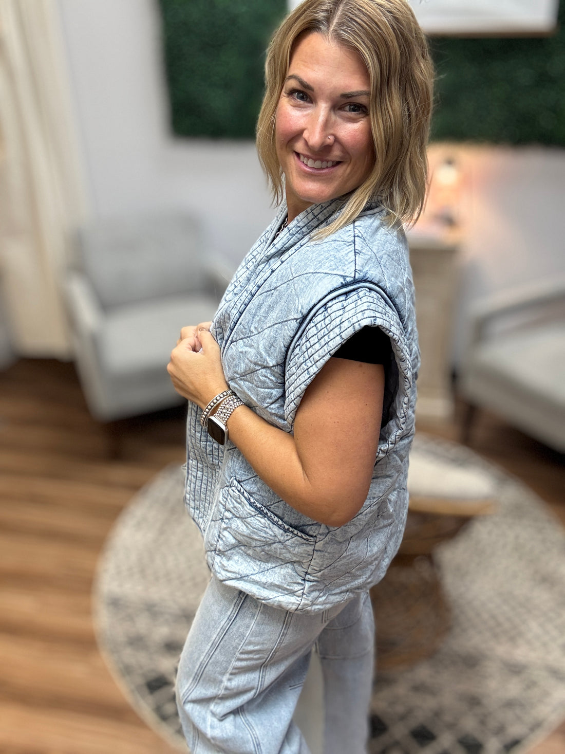 Quilted Chambray Vest