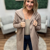 Open Front Longline Cardigan with Hoodie - Taupe