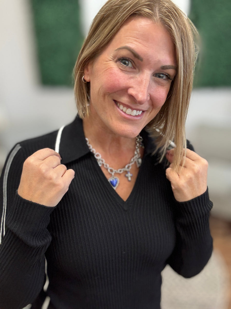 Liverpool - Long Sleeve V-Neck Collared Sweater