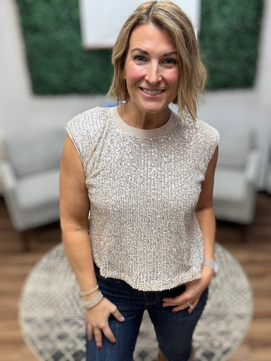 Sequin Bubble Muscle Tank - Champagne