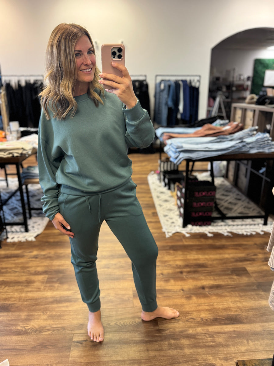 Scuba Crewneck Pullover & Jogger 2-Piece Set - Ash Jade