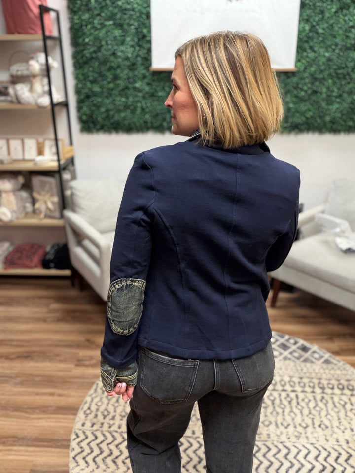 Clarissa - Mixed Media Jacket - Navy