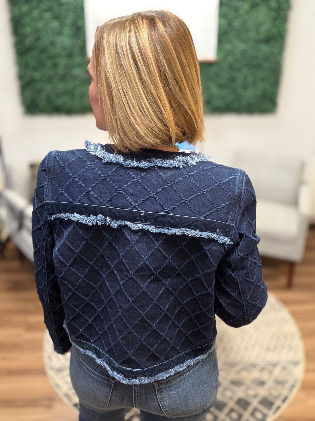 Liverpool - Collarless Fray Edge Jacket w/Velvet Trim