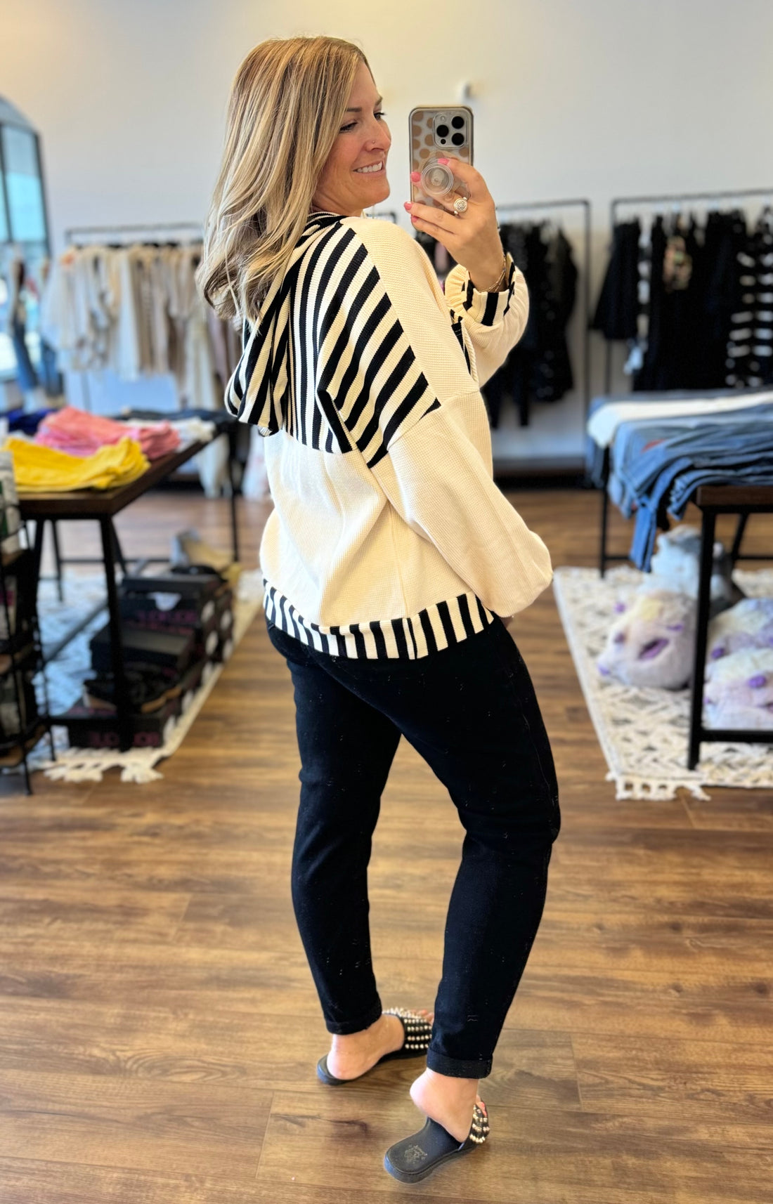 Megan - Solid and Stripe Mixed Hoodie