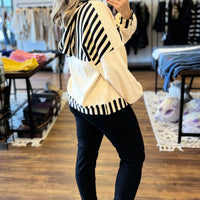 Megan - Solid and Stripe Mixed Hoodie