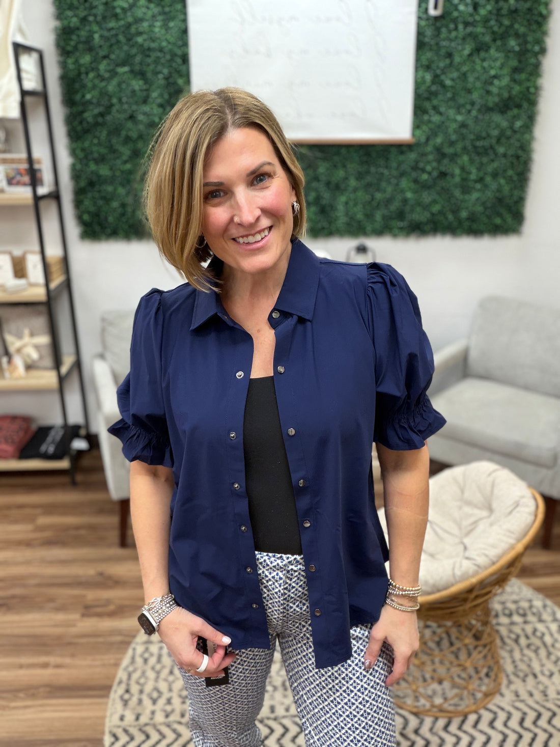 Liverpool - Snap Front Knit Shirt - Navy