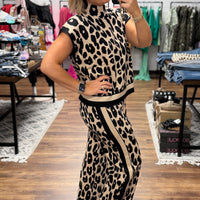 Cheetah Short Sleeve Sweater & Pants Set