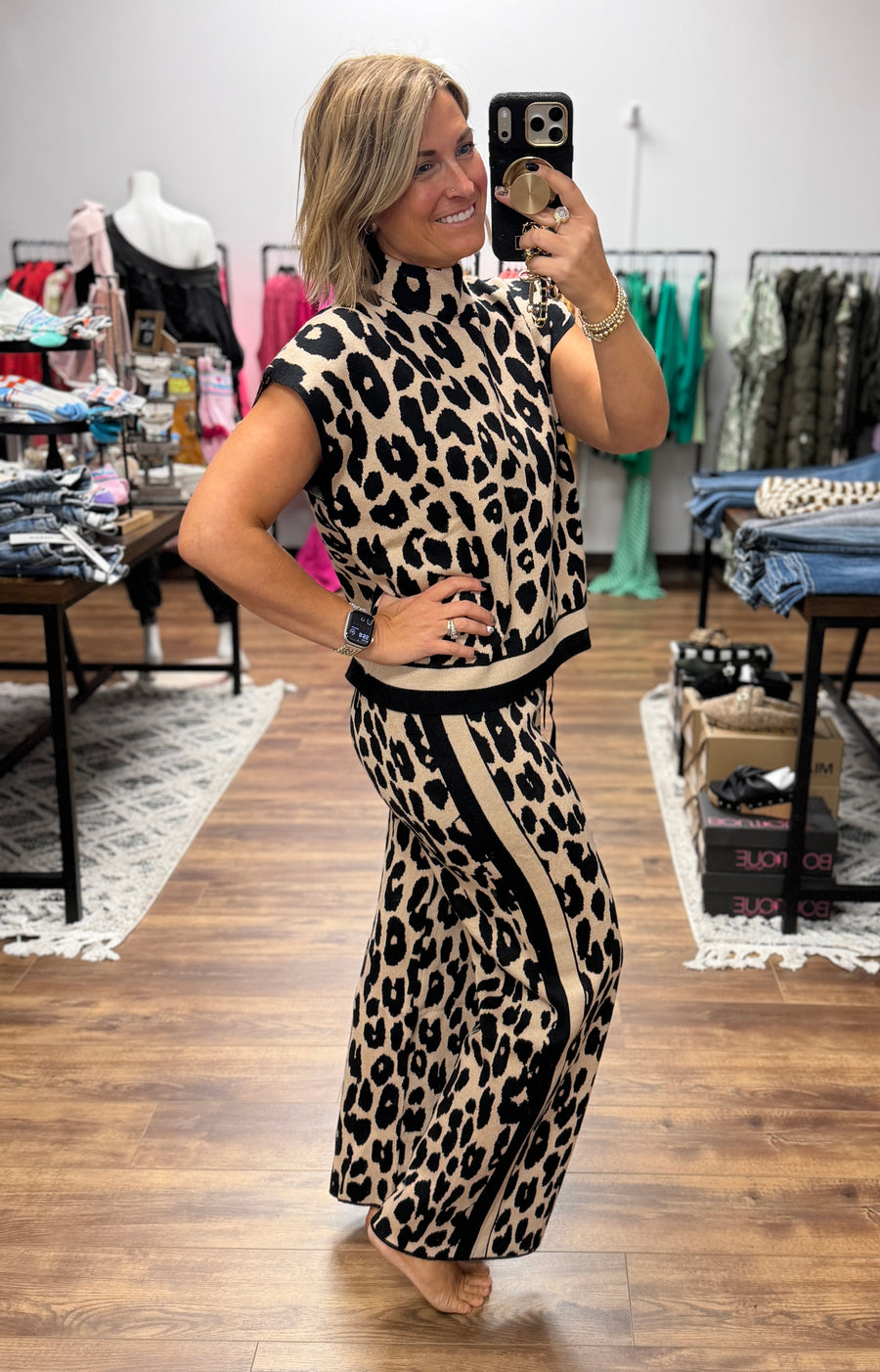 Cheetah Short Sleeve Sweater & Pants Set