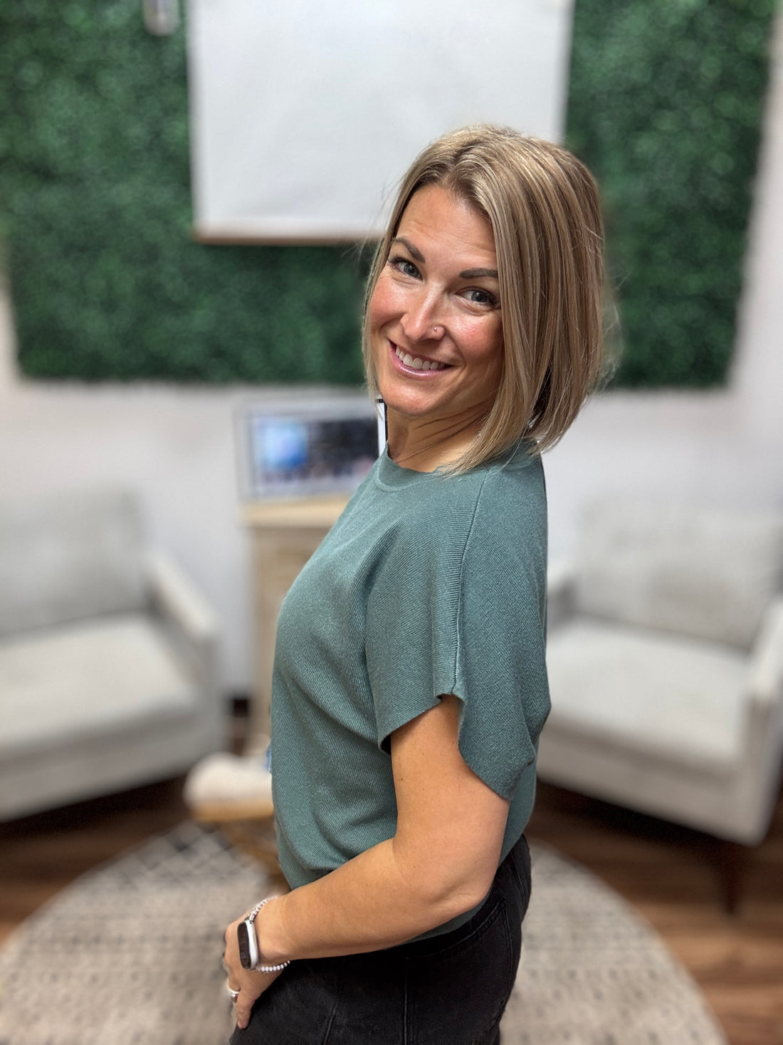 Round Neck Short Sleeve Dolman - Ash Jade