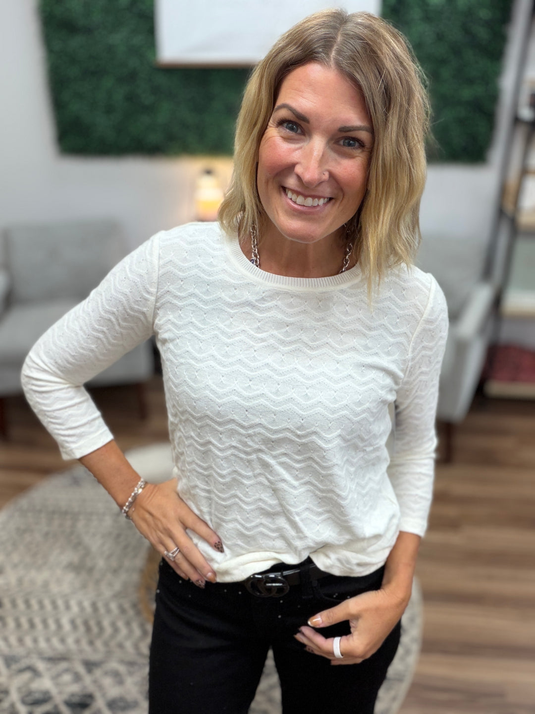 Liverpool - 3/4 Sleeve Lightweight Sweater with Rib Trim