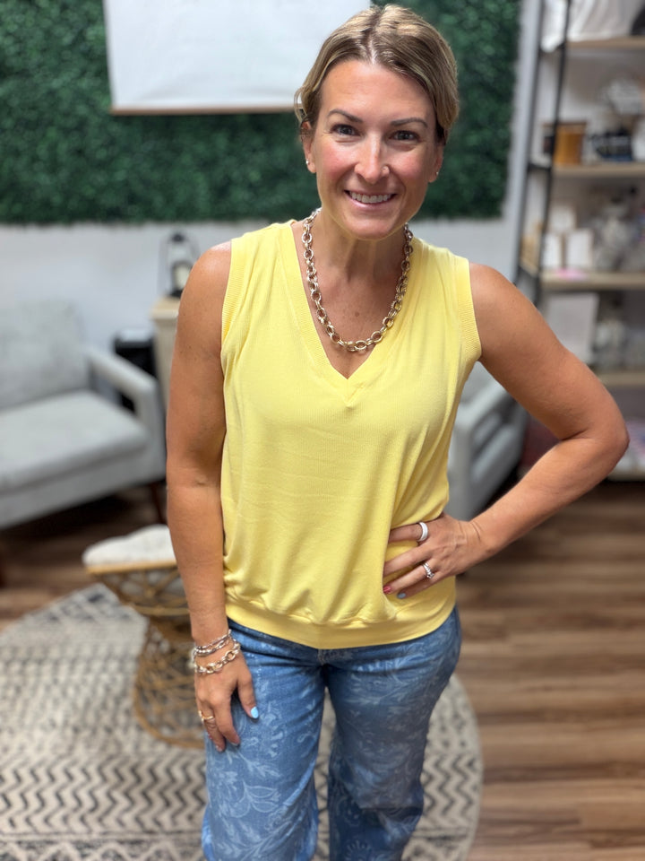 Luxe Air Ribbed V-Neck Tank - Yellow