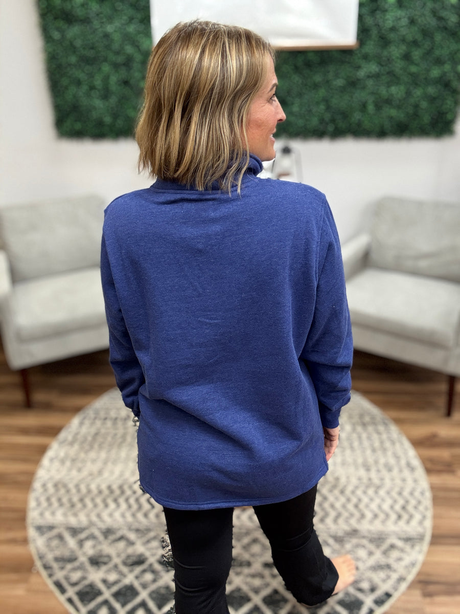 Miley - Vintage Quarter Zip Pullover - Blue