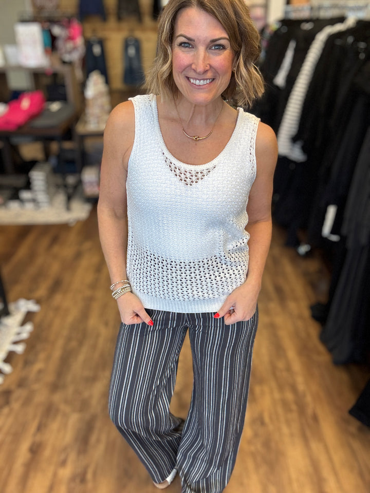 Striped Straight Leg Pants - Charcoal
