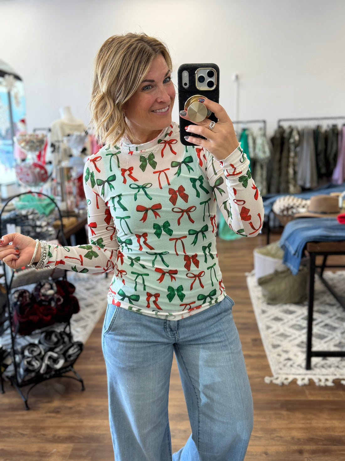 Keigan Mesh Top- Midnight Bow Christmas Edition