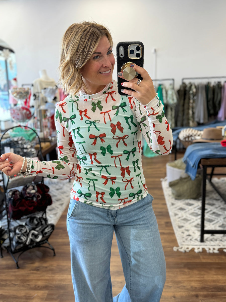 Keigan Mesh Top- Midnight Bow Christmas Edition