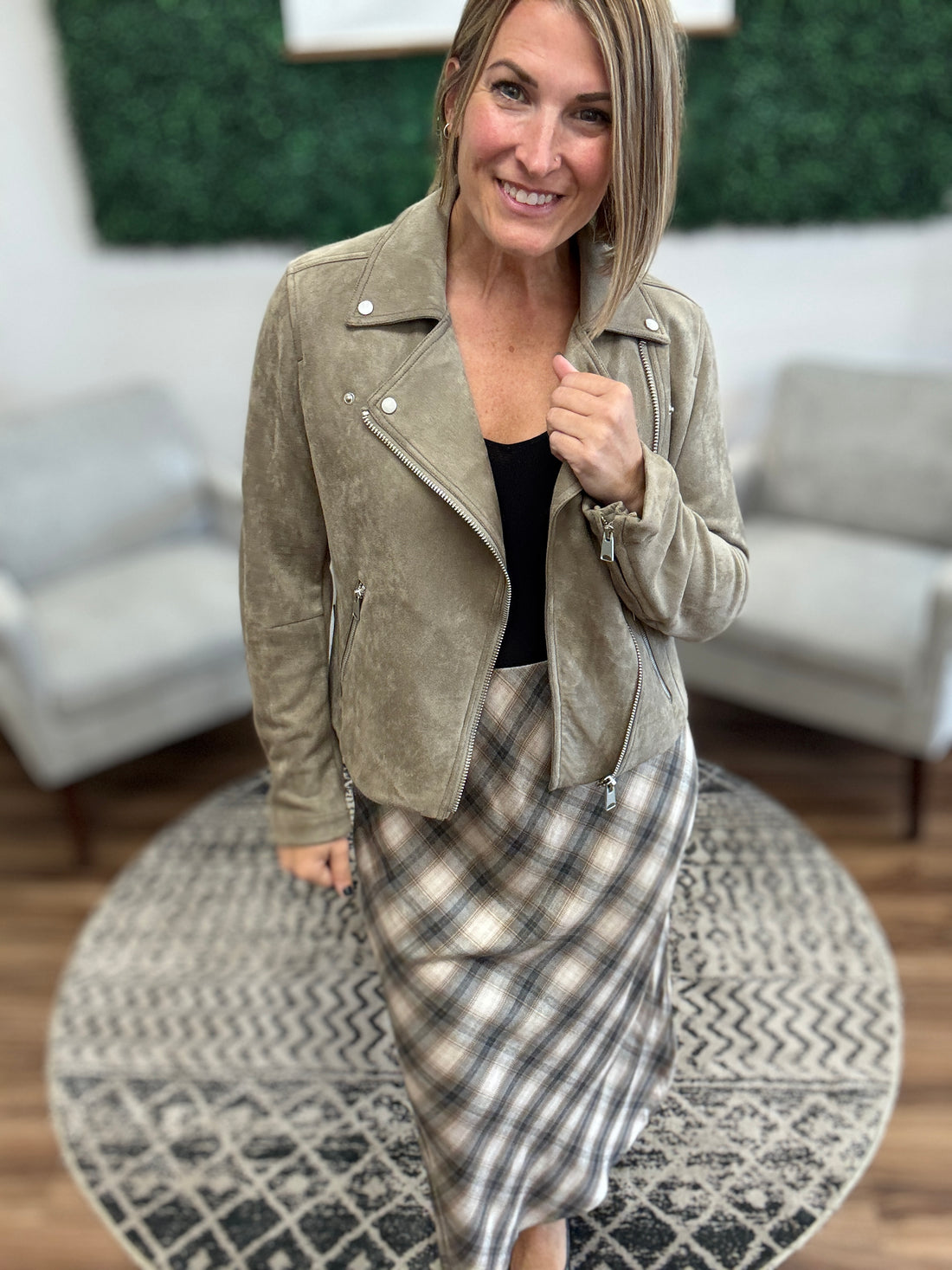 Vegan Suede Utility Moto Jacket