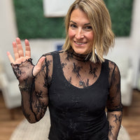 Mock Neck Lace Long Sleeve With Thumb Holes