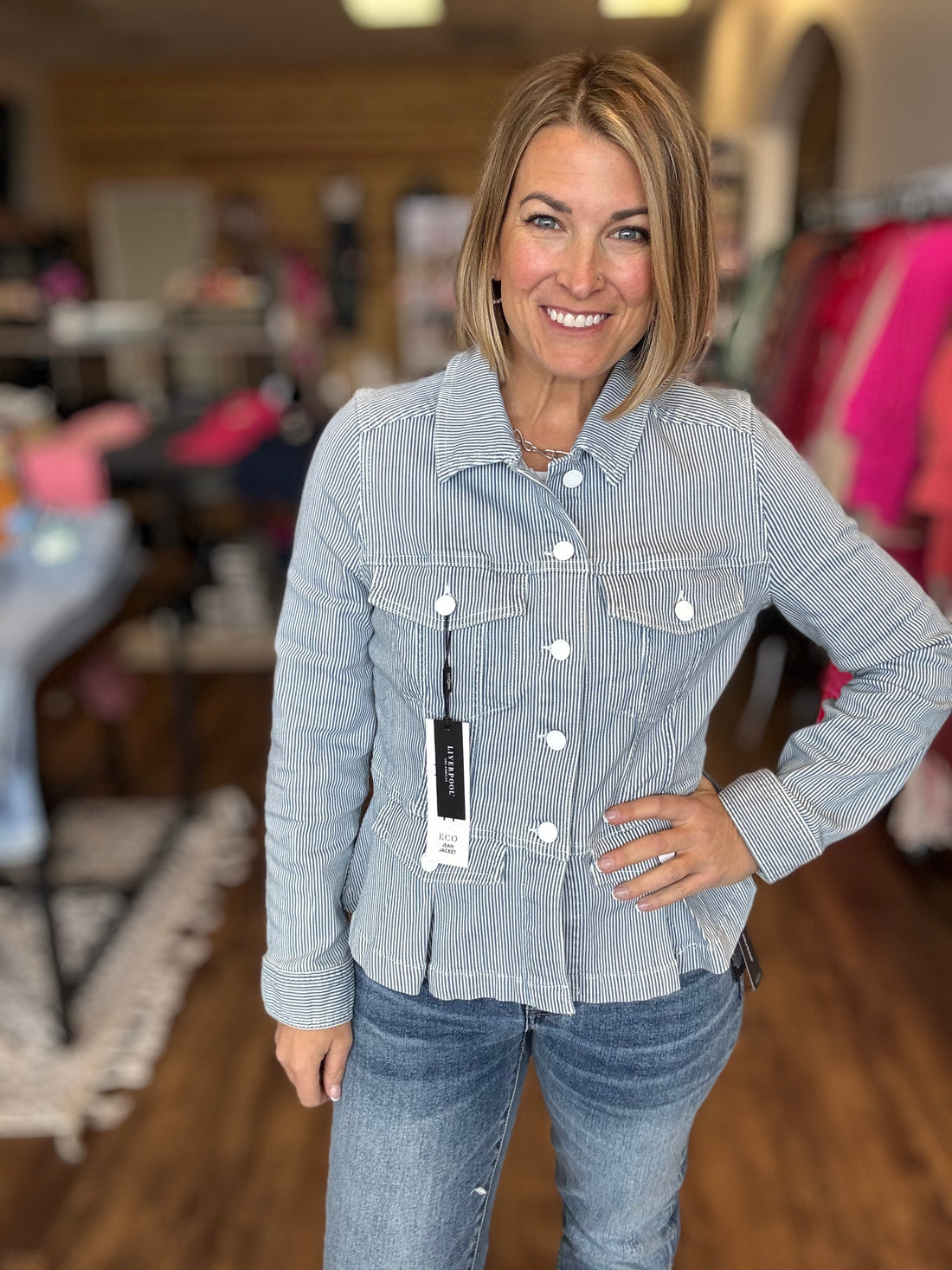 Liverpool - Pinstripe Peplum Jacket