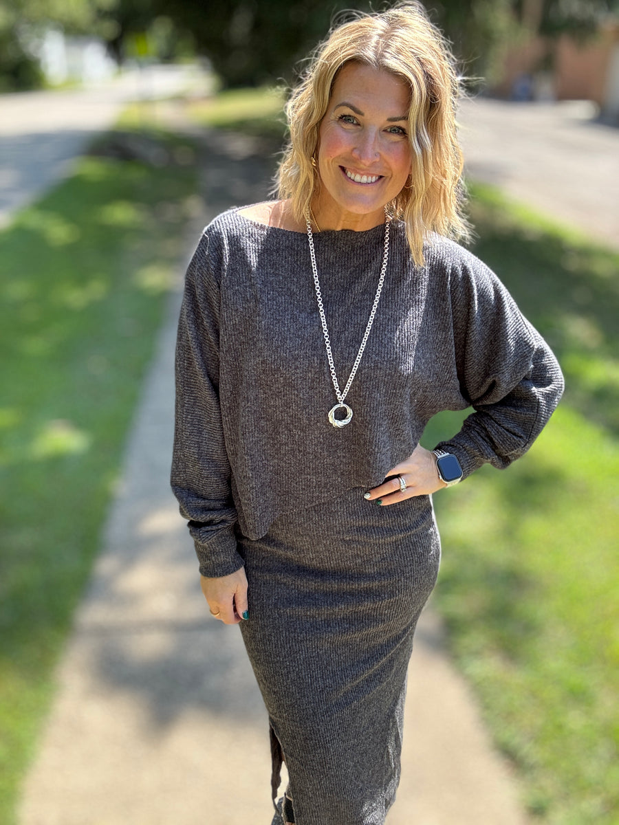 Ribbed Asymmetric Hem and Sleeve Top & Skirt Set