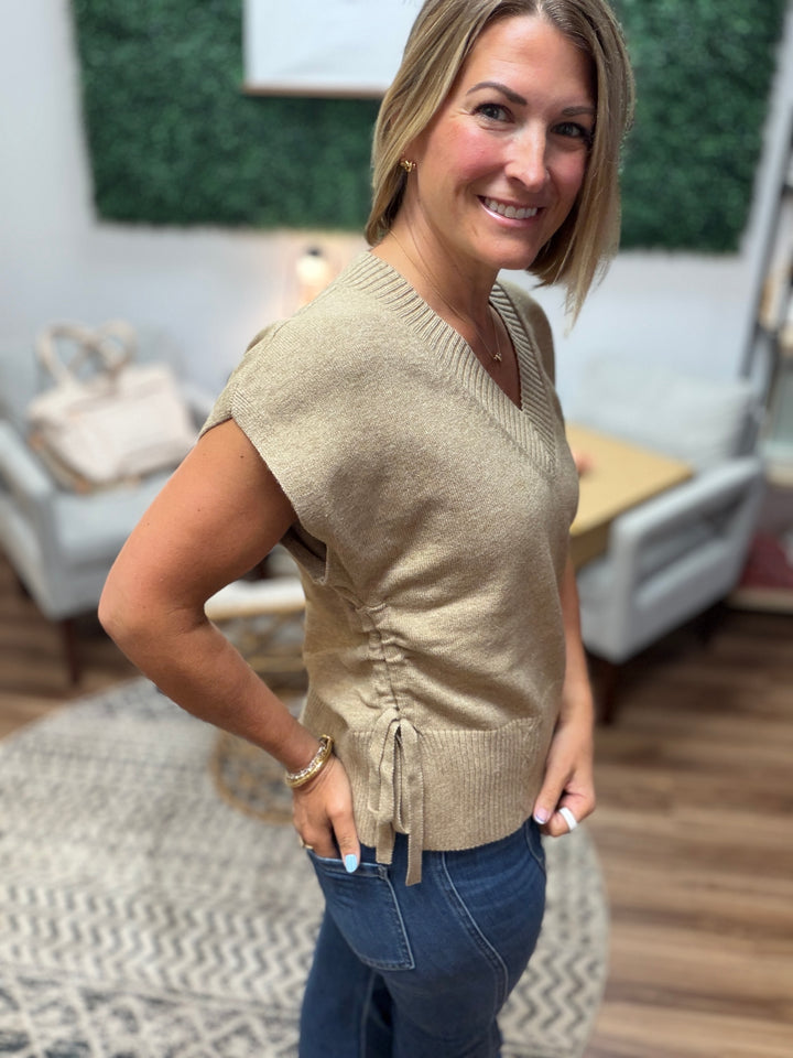 Liverpool - V-Neck Dolman Sweater with Ties - Khaki