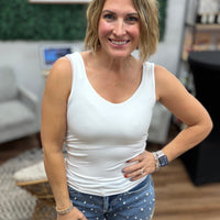 Seamless Tank Top with Shelf Bra - White