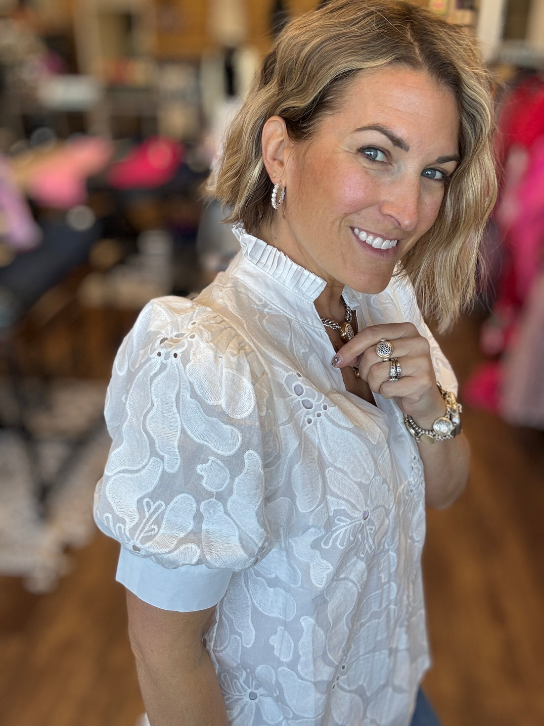 Flourish Embroidered Puff Sleeve Blouse