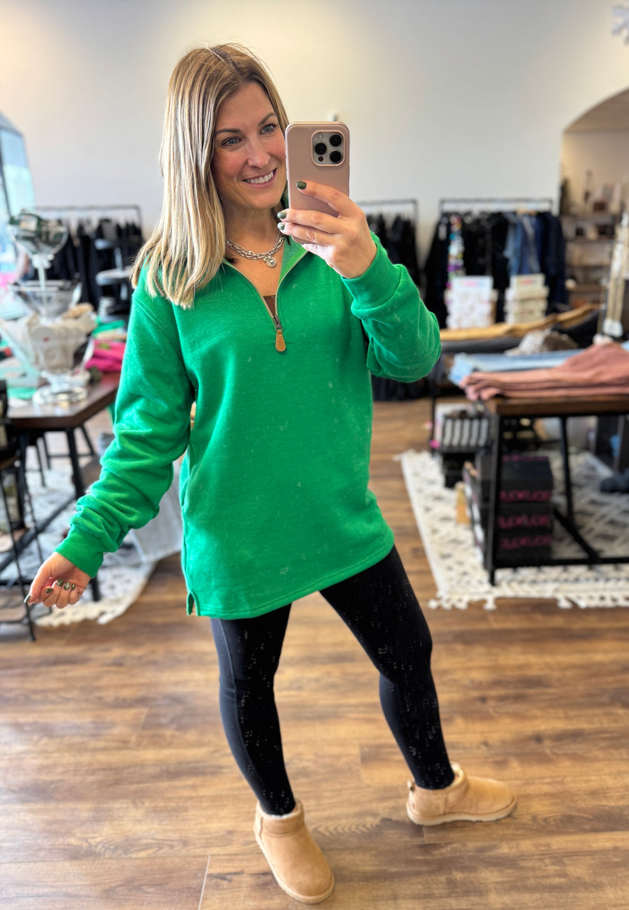 Miley - Vintage Quarter Zip Pullover - Green