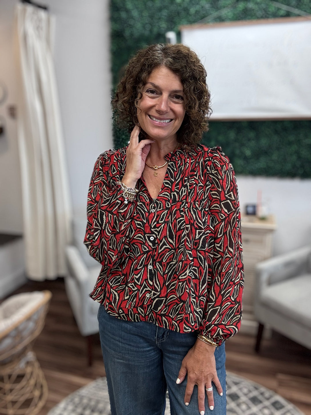 Liverpool - Long Sleeve Woven Blouse with Pintucks