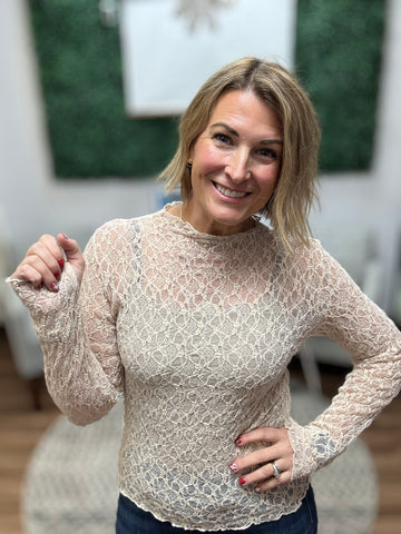Jolie Lace Thumbhole Top - Beige