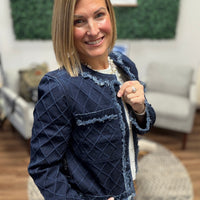 Liverpool - Collarless Fray Edge Jacket w/Velvet Trim