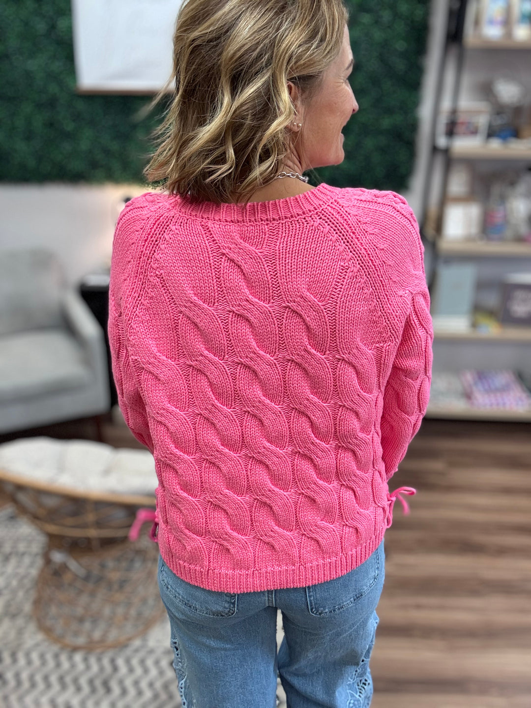 Pretty in Pink Cable Knit Sweater