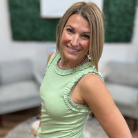 Ribbed Tank with Ruffle Detail - Light Sage