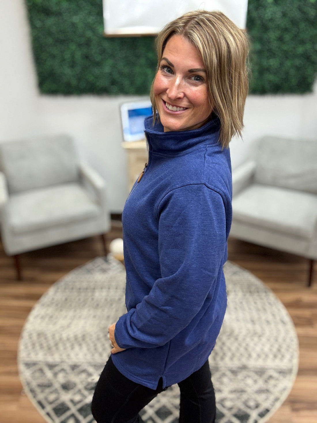 Miley - Vintage Quarter Zip Pullover - Blue