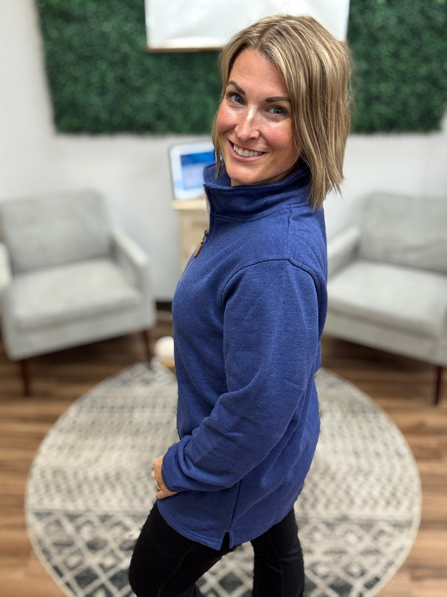 Miley - Vintage Quarter Zip Pullover - Blue