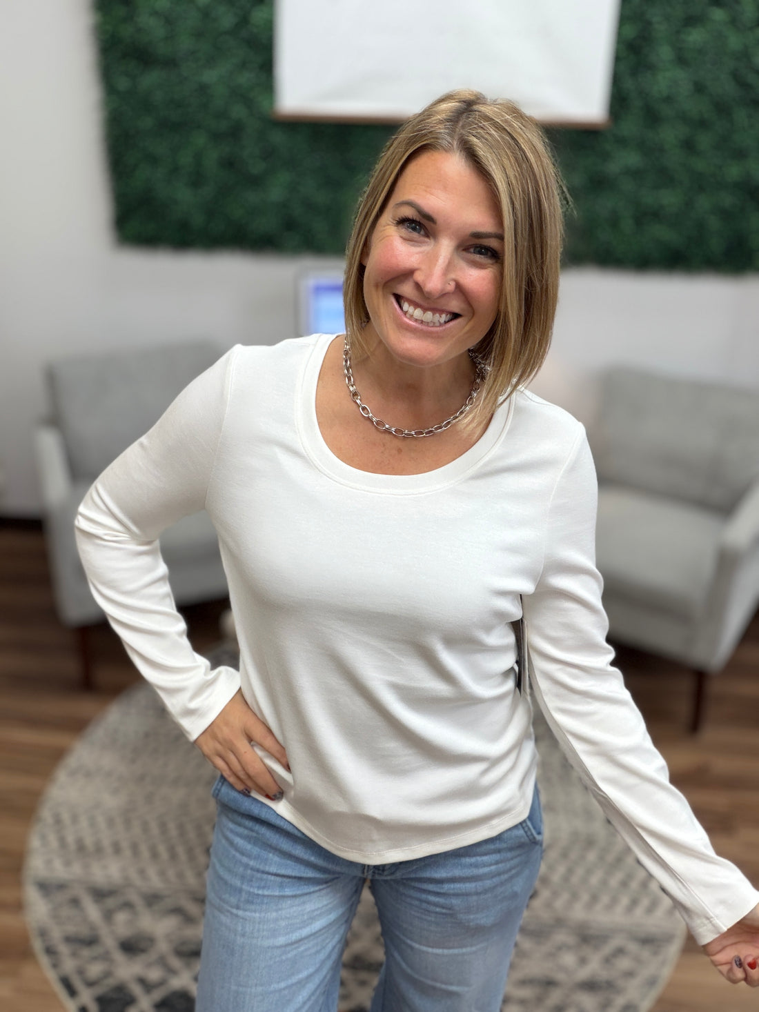 Liverpool - Long Sleeve Scoop Neck Knit Top - Snow