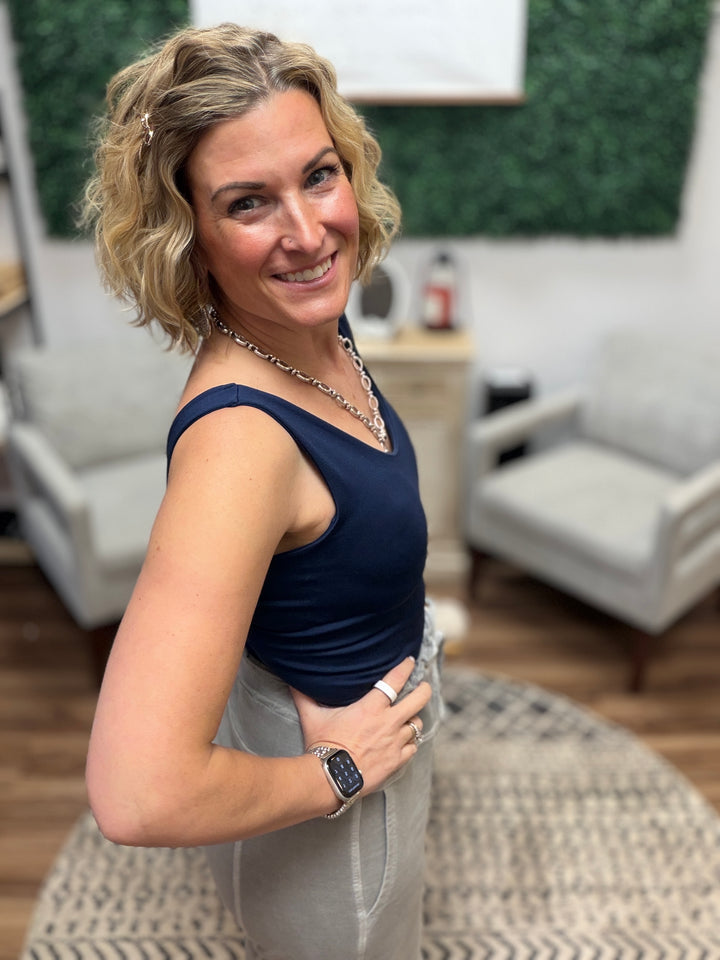 Seamless Tank with Built In Bra - Navy