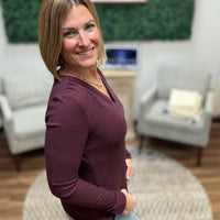 Liverpool - Long Sleeve V-Neck Top w/shirring - Maroon