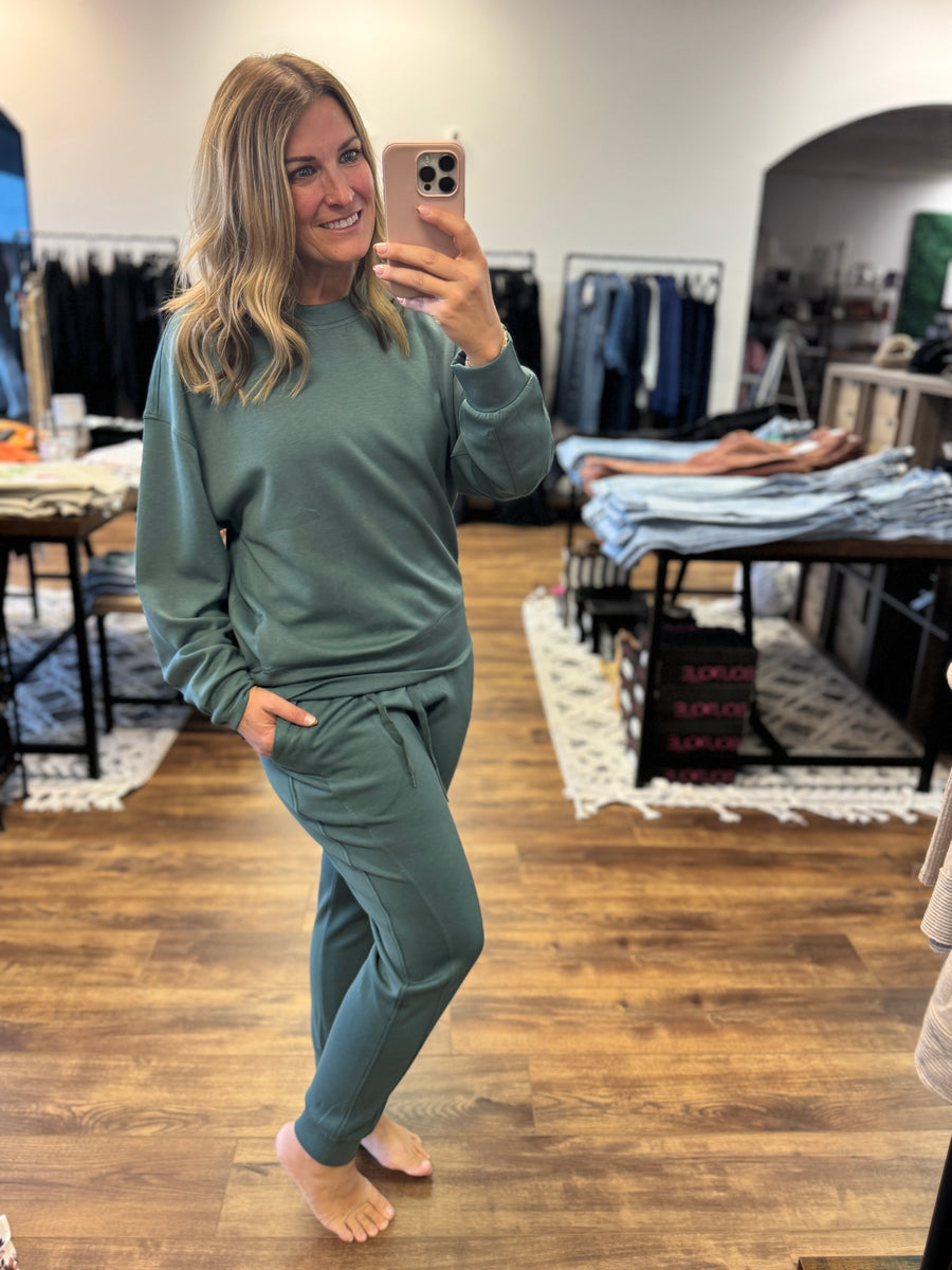 Scuba Crewneck Pullover & Jogger 2-Piece Set - Ash Jade