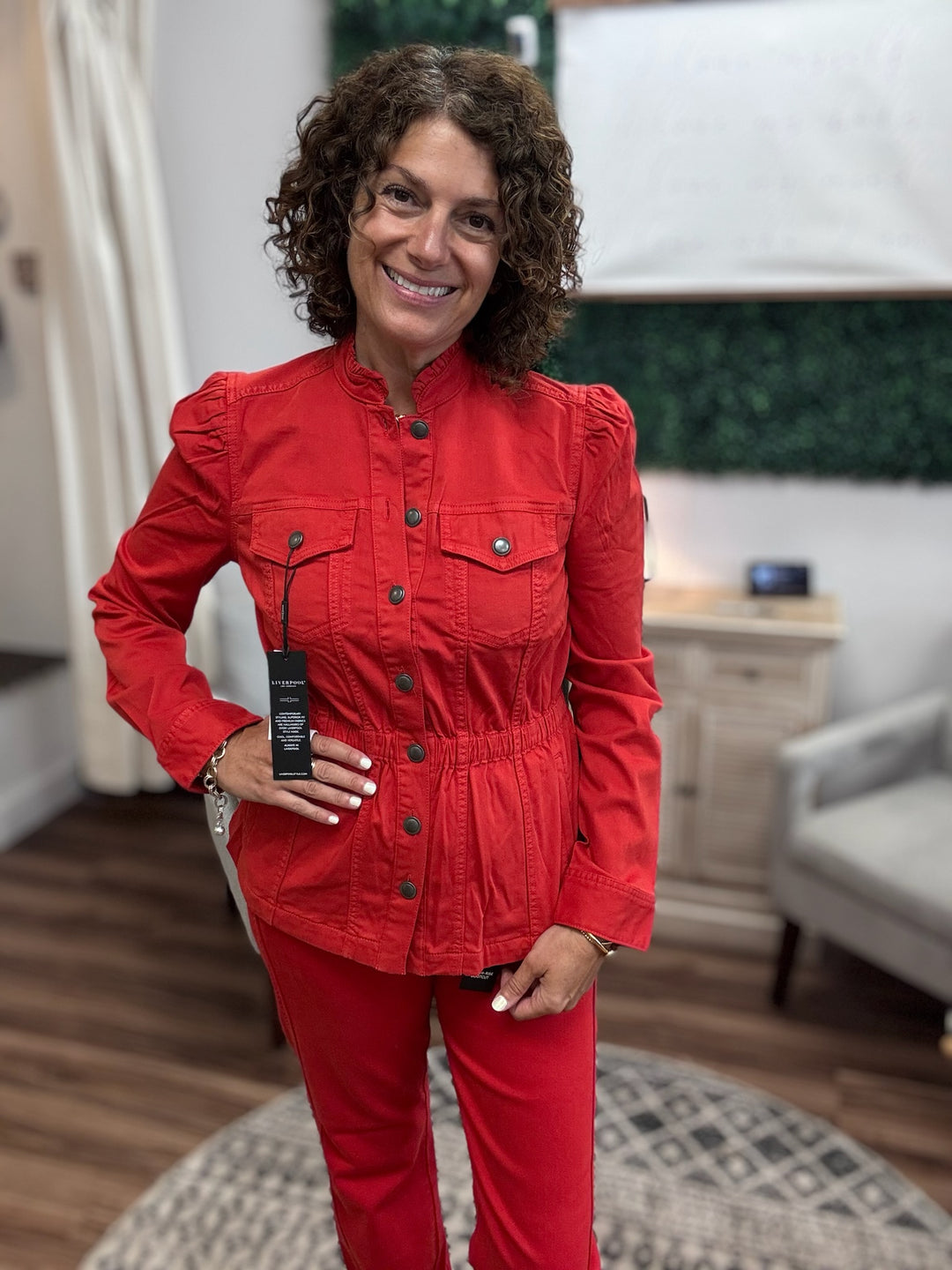 Liverpool - Puff Sleeve Trucker Jacket W/ Ruffle Collar