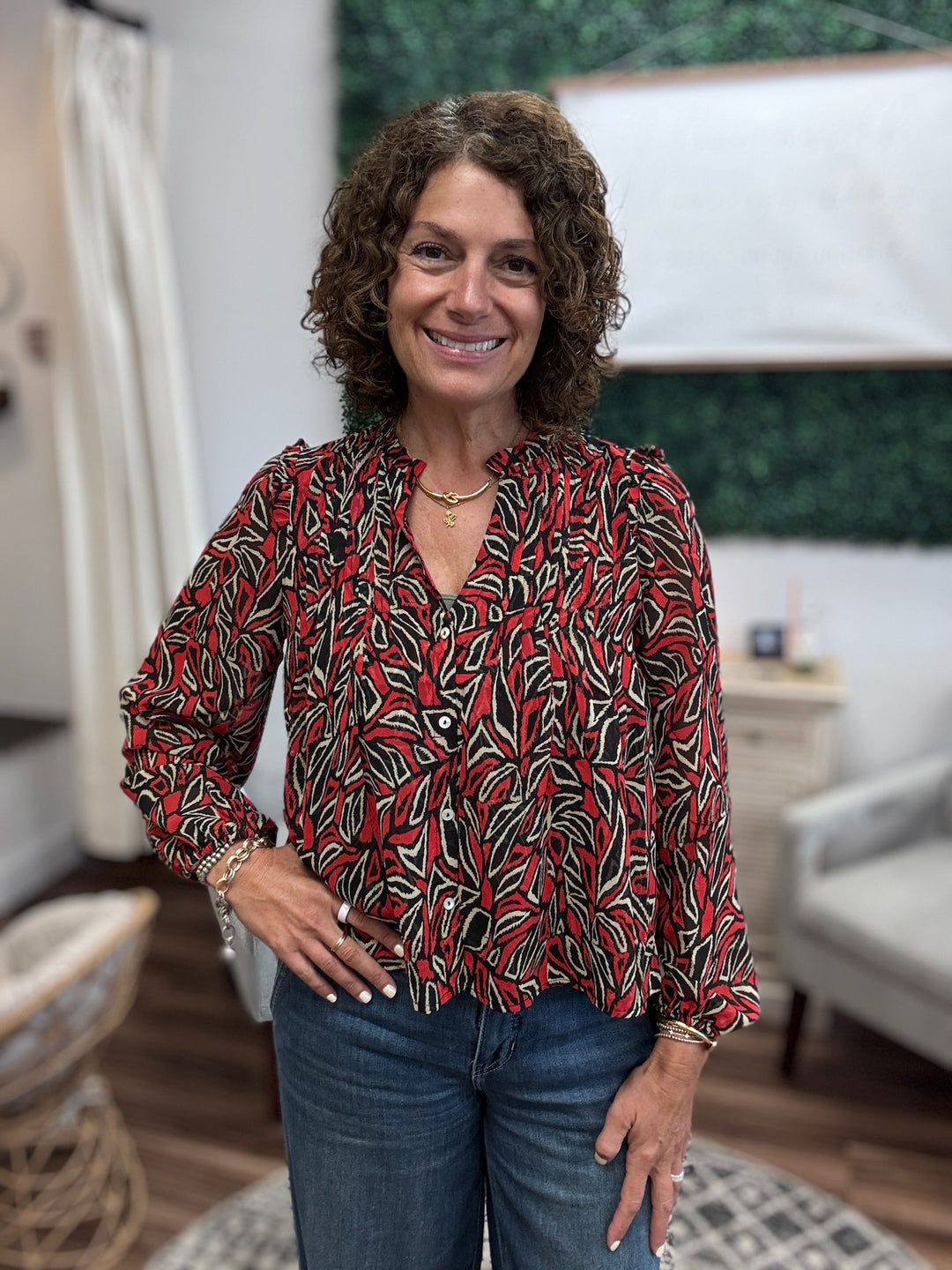 Liverpool - Long Sleeve Woven Blouse with Pintucks