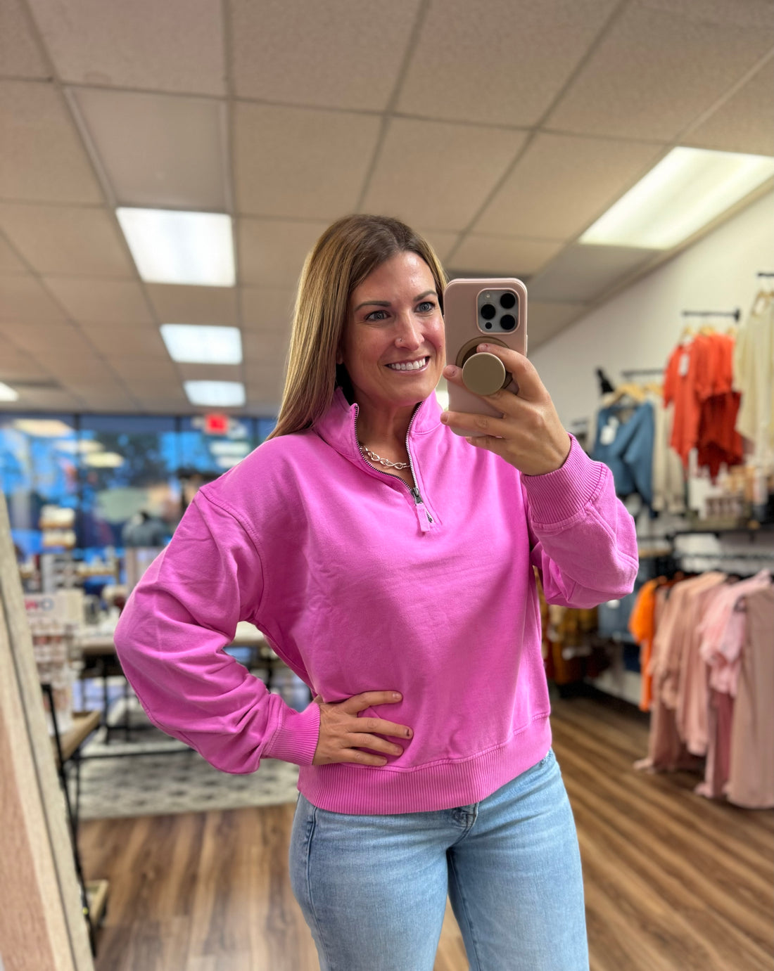 French Terry Pigment Dyed Pullover - Neon Hot Pink