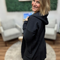 Open Front Longline Cardigan with Hoodie - Black