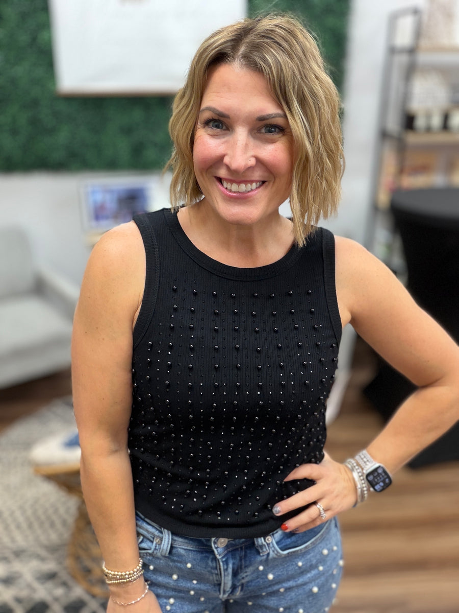 City Lights Embellished Tank - Black