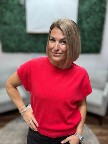 Round Neck Short Sleeve Dolman - Red