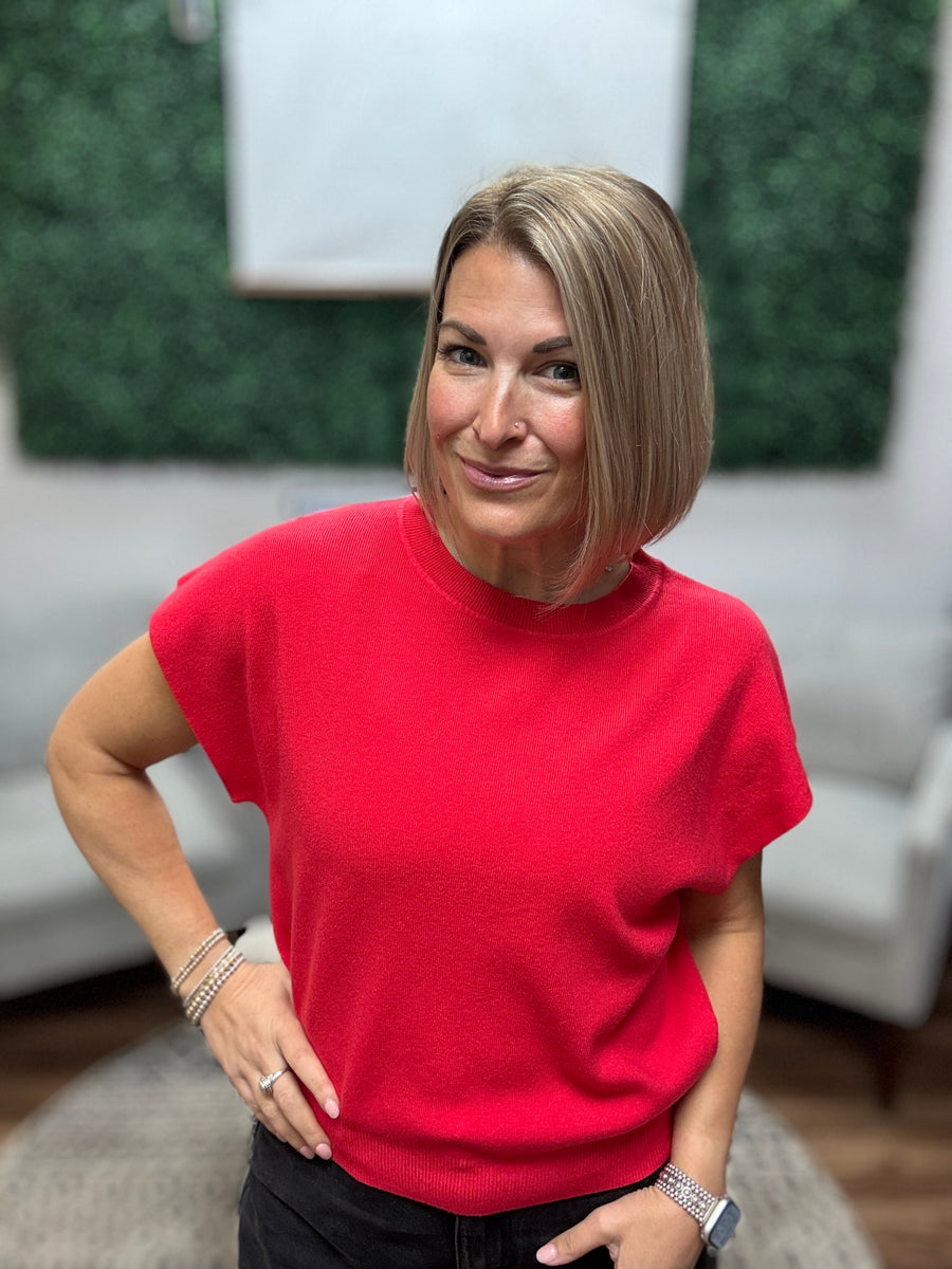 Round Neck Short Sleeve Dolman - Red