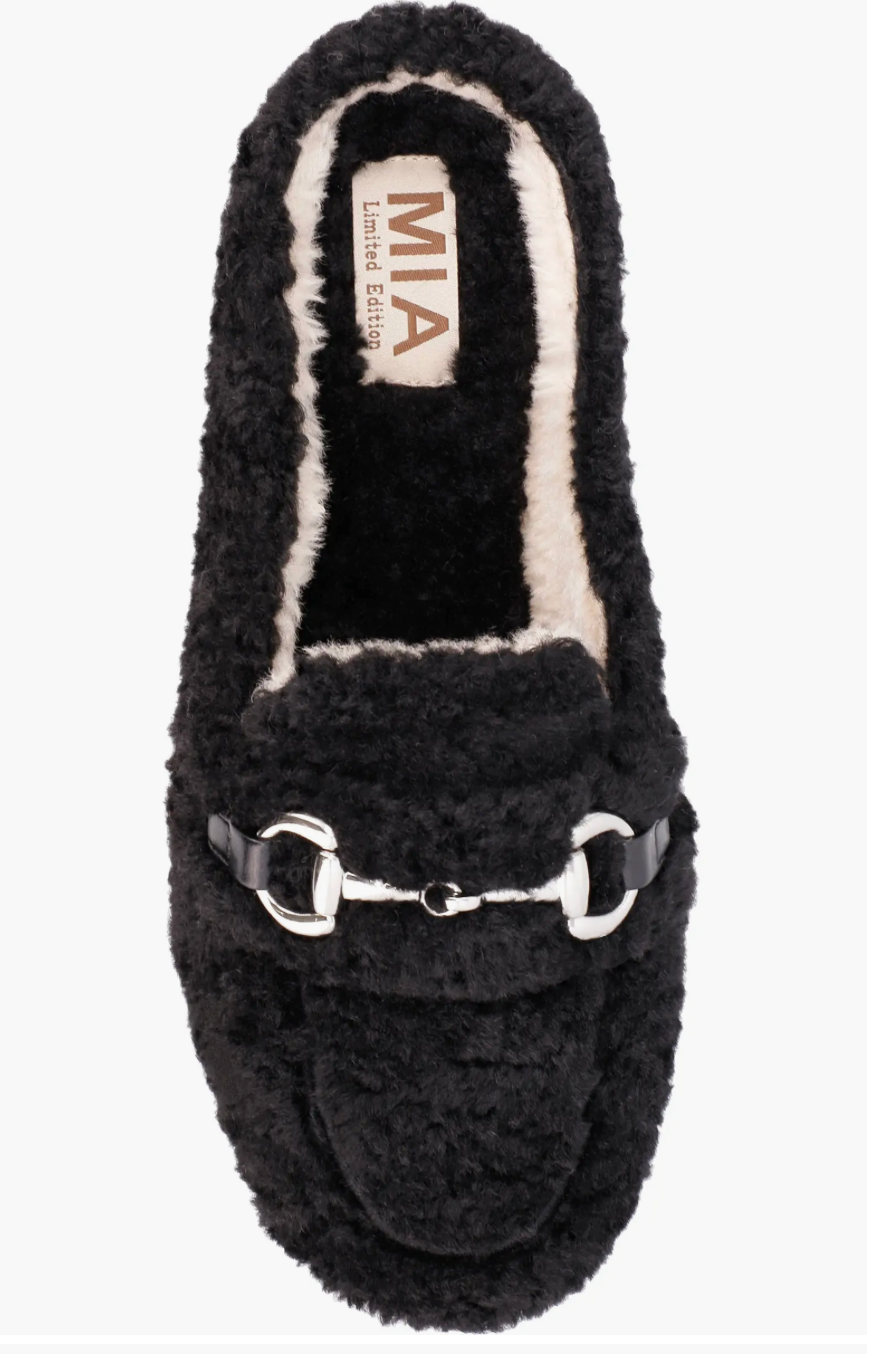 MIA Limited Edition Black Faux Shearling Slide